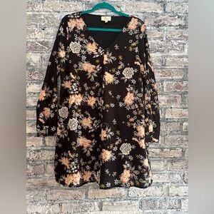 T2love Black and Peach Floral Long Sleeve Dress super cute with boots/tights